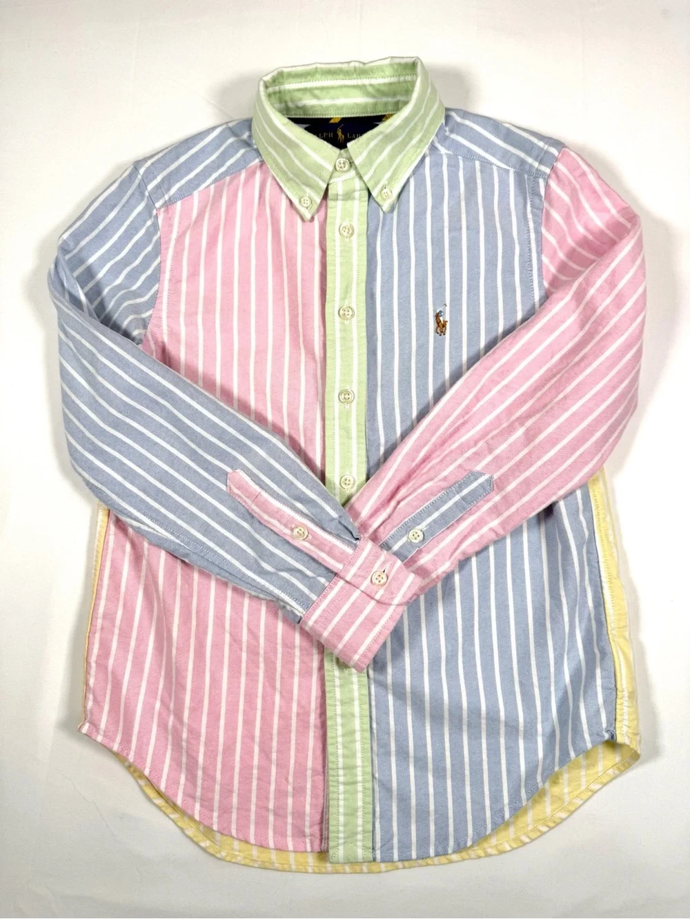RALPH LAUREN Boys’ Multi-Colored Pastel Stripe Oxford Button Down 8 Preppy